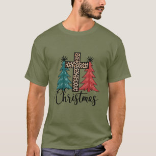 Leopard Kreuz Weihnachtsbäume Christlich T-Shirt