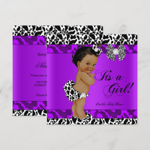 Leopard Kuh Lila Mädchen Baby Shower Ethnisch Einladung