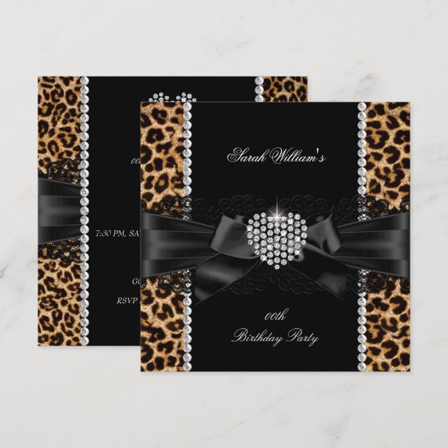 Leopard Lace Diamond Herz Birthday Party Einladung (Vorne/Hinten)