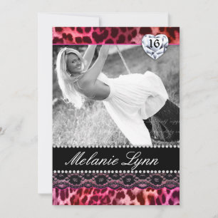 Leopard Lace Sweet 16 Party Einladendes Herz Rosa Einladung