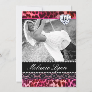 Leopard Lace Sweet 16 Party Einladendes Herz Rosa Einladung