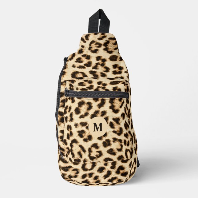 Leopard Leder Druckmuster Monogramm Crossbody Bag (Vorderseite)