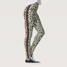 Leopard-Leggings mit Rotem Streifen