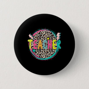 Leopard Lehrer glücklich ersten Schultag Button