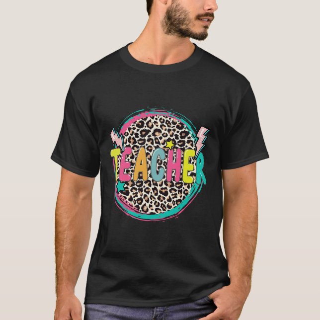 Leopard Lehrer glücklich ersten Schultag T-Shirt (Vorderseite)