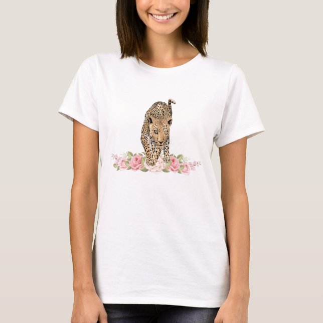 Leopard, Leopard, Rose Leopard, Leopard Blume T -  T-Shirt (Vorderseite)