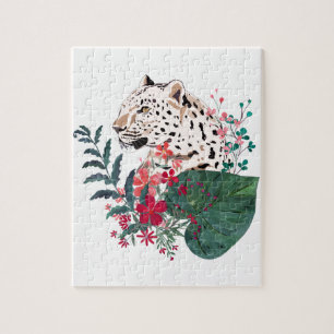 Leopard, Leopardenmuzzle, blumenreich , botanisch Puzzle