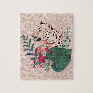 Leopard, Leopardenmuzzle, blumenreich , Botanische Puzzle