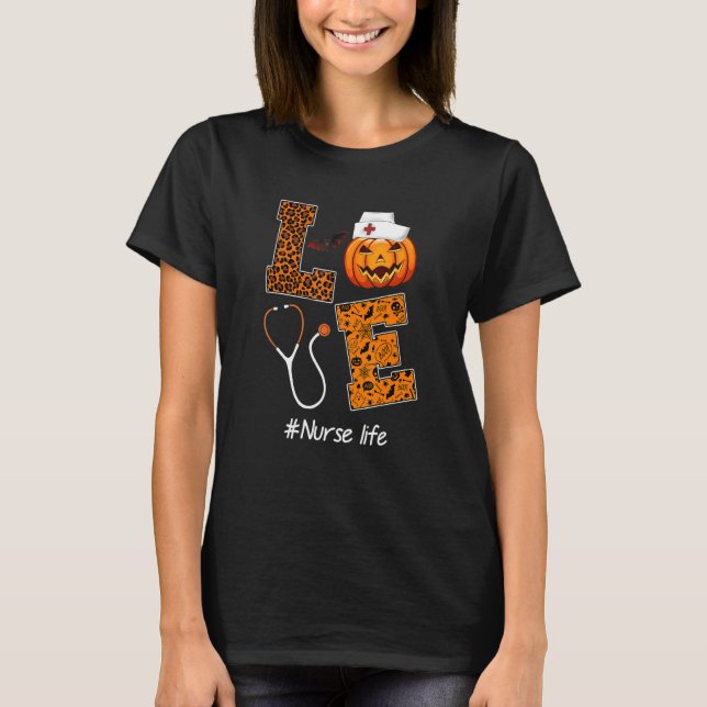 Leopard Liebe Nurse Life Halloween Krankenschweste T-Shirt (Vorderseite)