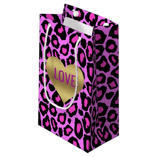 Leopard-Liebe-rosa und lila Party-Geschenk-Taschen Kleine Geschenktüte (Vorderseite Schrägansicht)