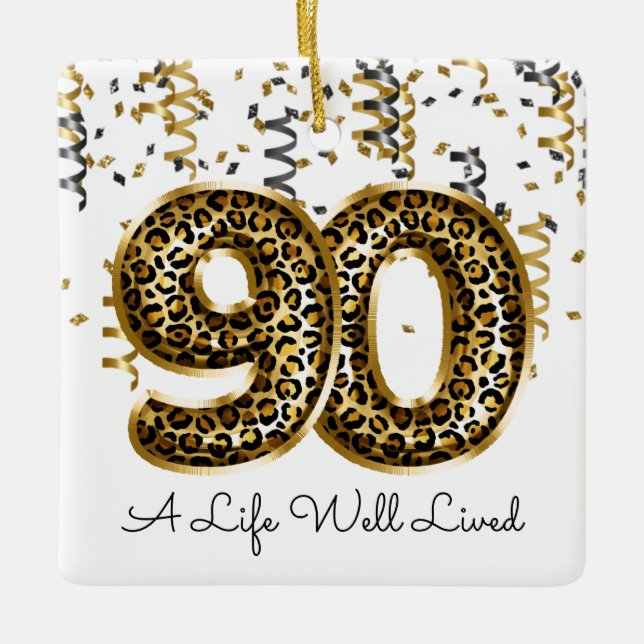 Leopard Life Well Lived 90 Birthday Balloons Foto Keramikornament (Vorderseite)