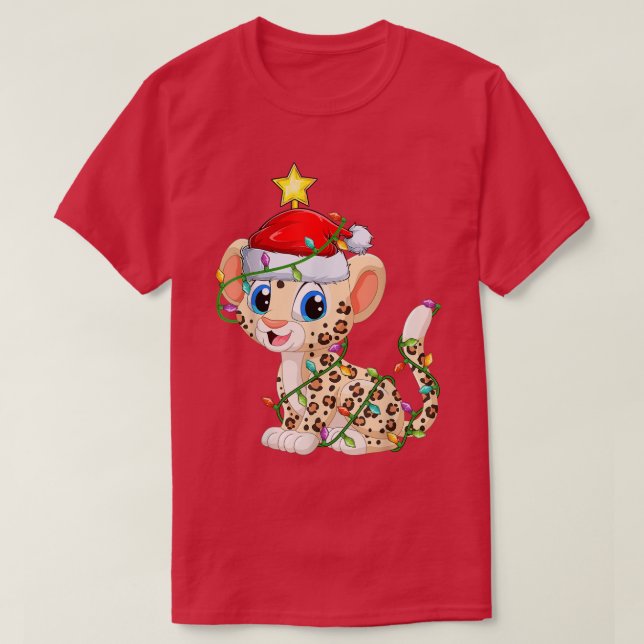 Leopard Lighting Xmas Tree Matching Leopard Christ T-Shirt (Design vorne)