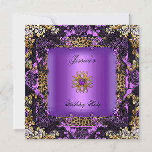 Leopard Lila Gold Schwarz Geburtstagsfeier Floral Einladung