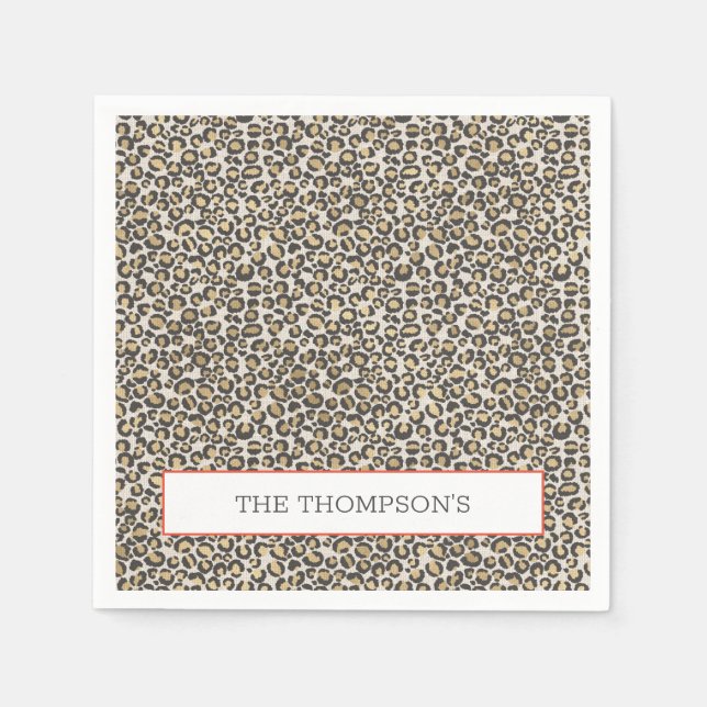 Leopard Linen Monogram Chic Safari Animal Print Serviette (Vorderseite)
