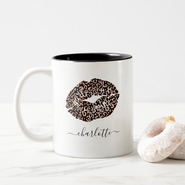 Leopard Lips Animal Print Tasse (Mit Donut)