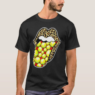 Leopard Lips Tennis Zunge Sticken T-Shirt