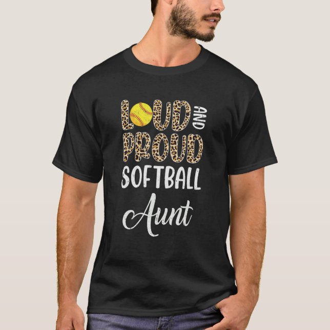 Leopard Loud Proud American Softball Aunt Family T-Shirt (Vorderseite)