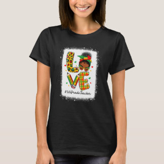 Leopard Love 1st Grade Teacher Messy Bun Juneteent T-Shirt