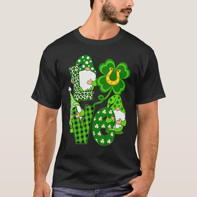 Leopard Love Three Gnomes Lucky Shamrock St. Patri T-Shirt (Vorderseite)