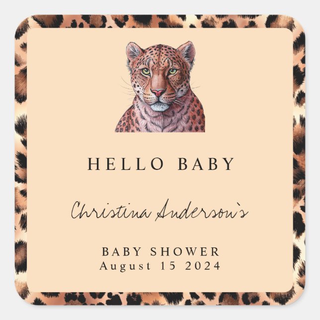 Leopard Luxury Lion Tiger Wool Muster Baby Dusche Quadratischer Aufkleber (Vorderseite)