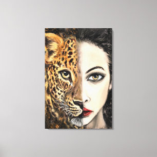 Leopard Mädchen - Emotions Leinwanddruck - Malerei