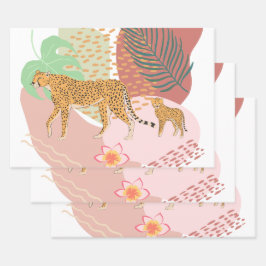 Leopard Mama und Baby im Dschungel Geschenkpapier Set