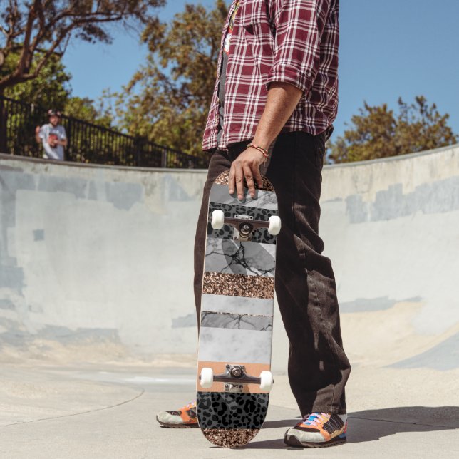 Leopard Marble Glitter Streifen Glam 3 Skateboard (Außenbereich 2)