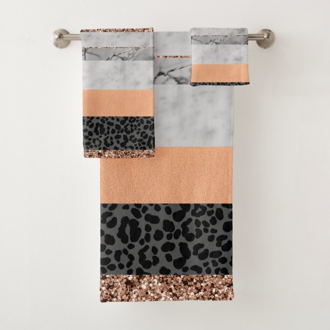 Leopard Marble Glitter Stripes Glam 3 Badhandtuch Set (Insitu)