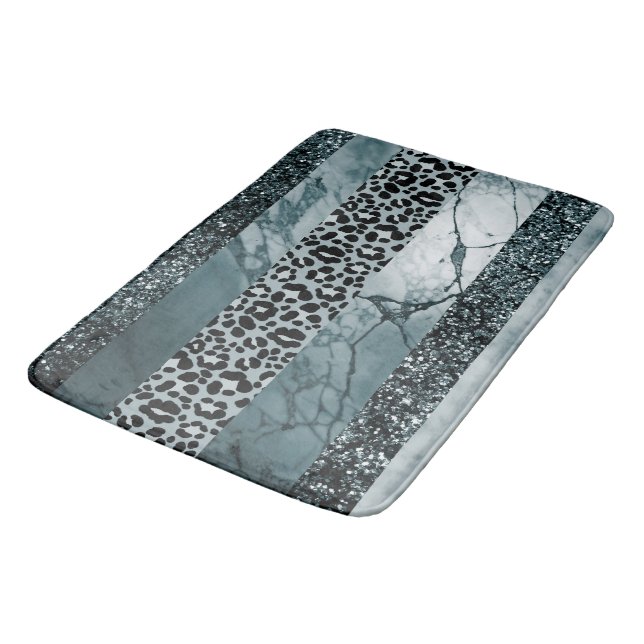 Leopard Marmor Glitter Streifen Glam 2 Badematte (Schrägansicht)