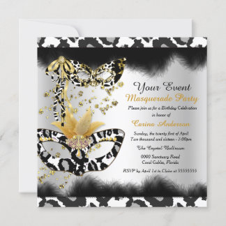 Leopard Mask Black Gold Masquerade Geburtstagspart Einladung