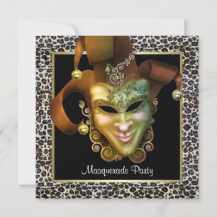 Leopard Maske Schwarz und Gold Maskenball Einladung