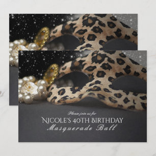 Leopard-Maskenball-Maske & Perlen-Party-Einladunge Einladung