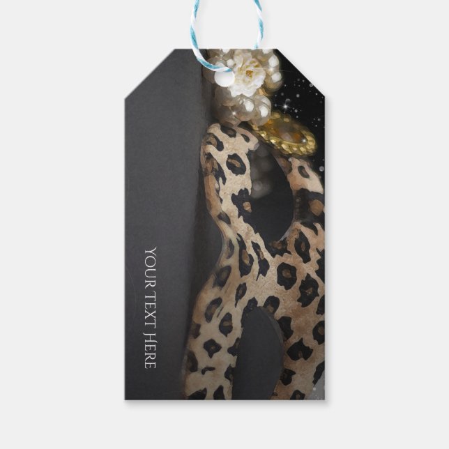 Leopard Masquerade Mask & Pearl Geburtstagsparty Geschenkanhänger (Vorderseite)