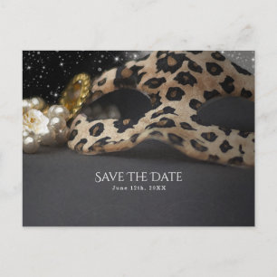 Leopard Masquerade Mask & Pearl Save the Date Ankündigungspostkarte