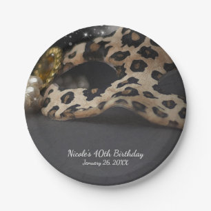 Leopard Masquerade Maske & Perlen Geburtstagsfeier Pappteller