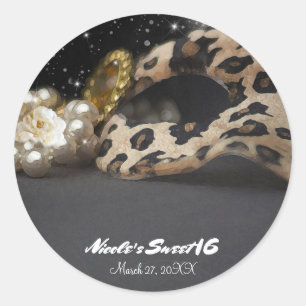 Leopard Masquerade Maske & Perlen Party Favor Runder Aufkleber