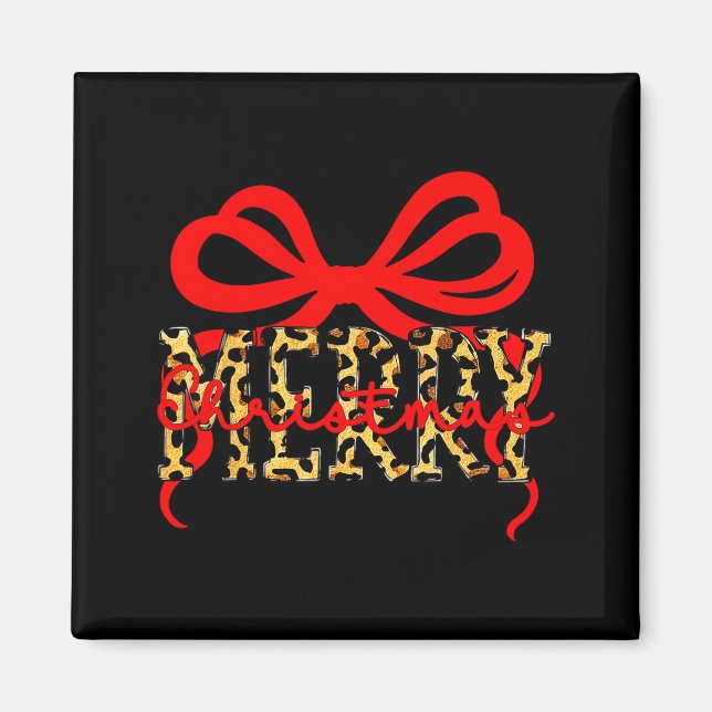 Leopard Merry Christmas Coquette Bow Xmas Holiday  Magnet (Vorne)