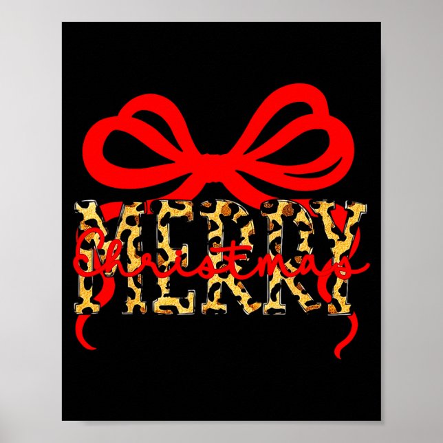 Leopard Merry Christmas Coquette Bow Xmas Holiday  Poster (Vorne)