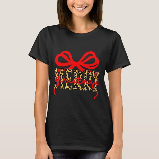 Leopard Merry Christmas Coquette Bow Xmas Holiday  T-Shirt (Vorderseite)