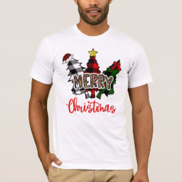 Leopard Merry Christmas Tree Buffalo Plaid T-Shirt