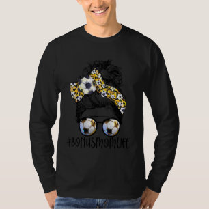 Leopard Messy Bun Bonus Mama Leben Fußball Mama Mu T-Shirt