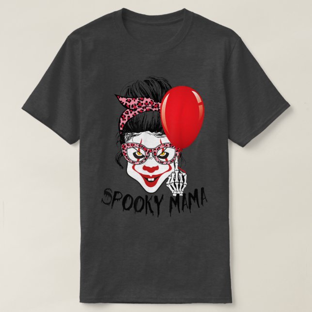 Leopard Messy Bun Clown Spooky Mama Funny Hallowee T-Shirt (Design vorne)