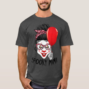 Leopard Messy Bun Clown Spooky Mama Funny Hallowee T-Shirt