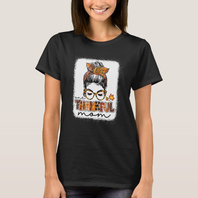 Leopard Messy Bun Eine dankbare Mama gesegnete Mam T-Shirt (Vorderseite)