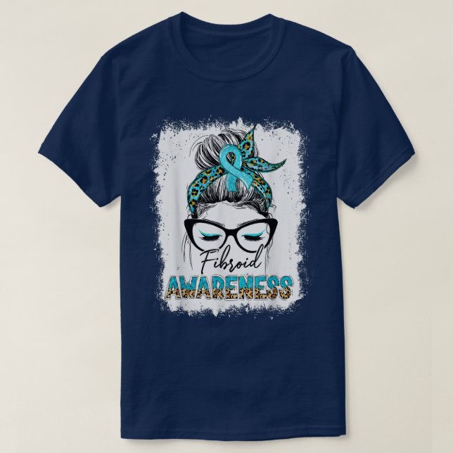 Leopard Messy Bun Fibroid Awareness Teal Ribbon  T-Shirt (Design vorne)