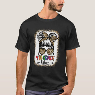 Leopard Messy Bun gebleicht 4. Klasse zurück T-Shirt