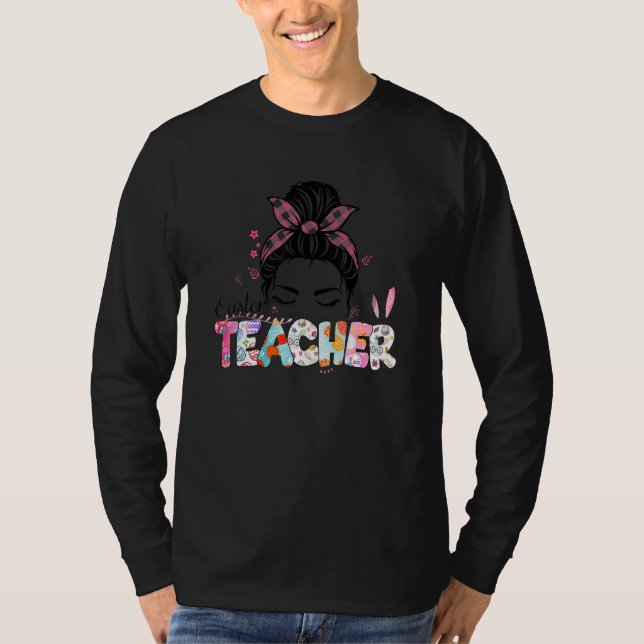 Leopard Messy Bun One Hoppy Sped Teacher Bunny Eas T-Shirt (Vorderseite)