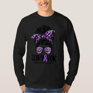 Leopard Messy Bun Women Survivor Alzheimer's Aware T-Shirt