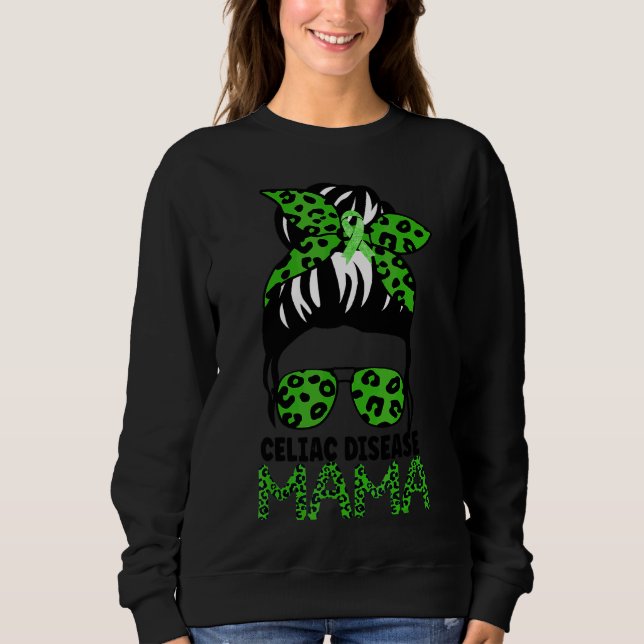 Leopard Messy Hair Bun Celiac Disease Awareness Ma Sweatshirt (Vorderseite)
