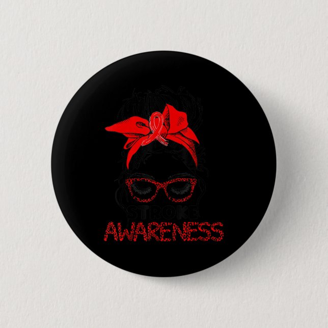 Leopard Messy Hair Bun Stroke Awareness Survivor W Button (Vorderseite)